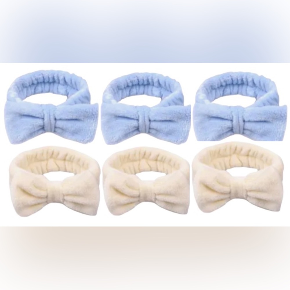 6pcs.Microfiber spa headbands bow tie makeup